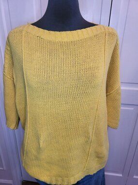 Chaus Vintage 80s 90s Bright Yellow Boatneck Sweater Oversized L  Fall Lagenlook
